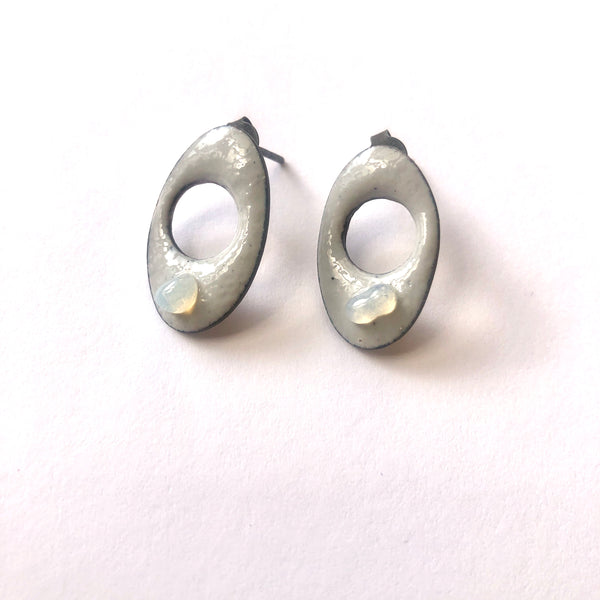 Opalescent Grey Enamel Studs