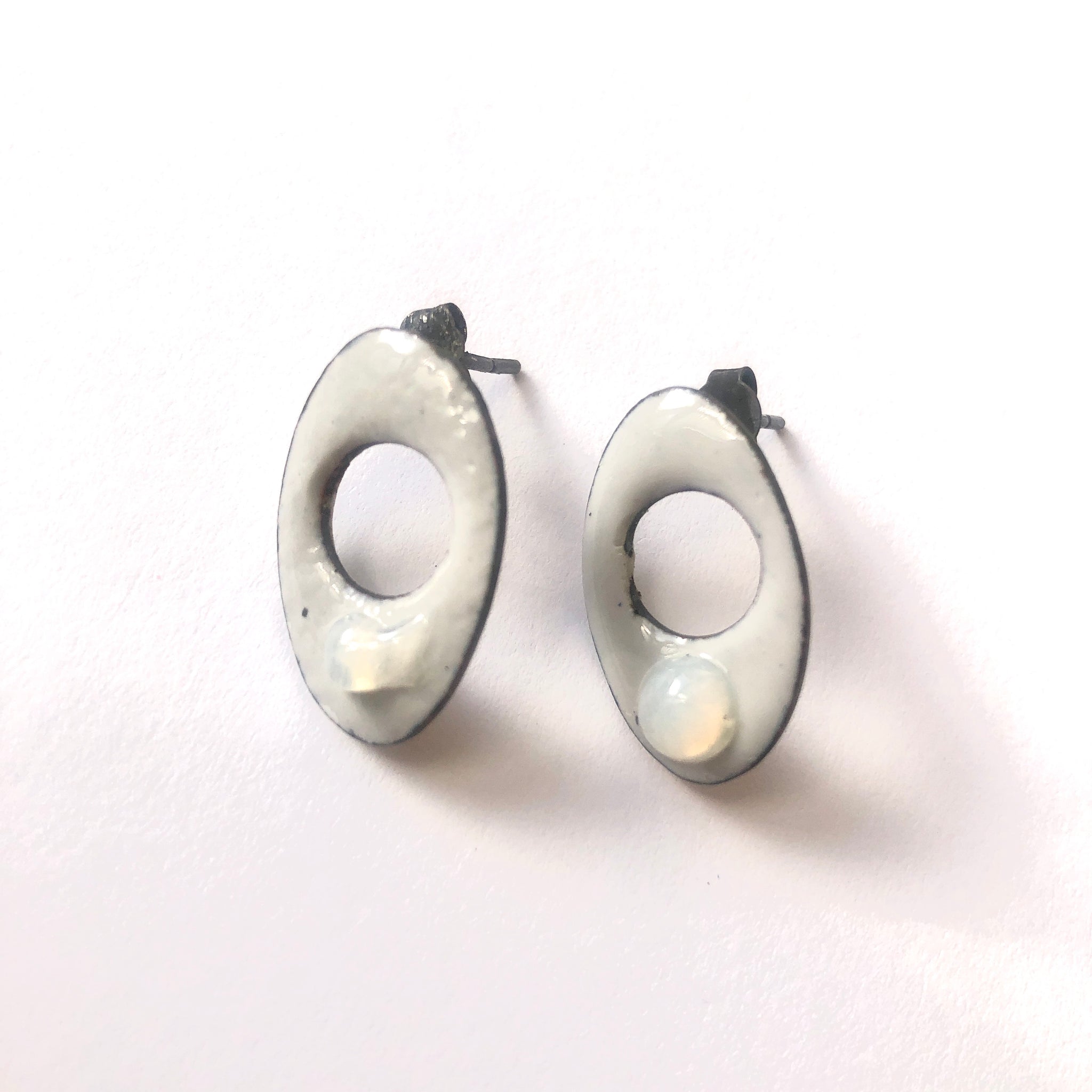 Opalescent Grey Enamel Studs