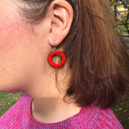 Small red 2024 hoop earrings